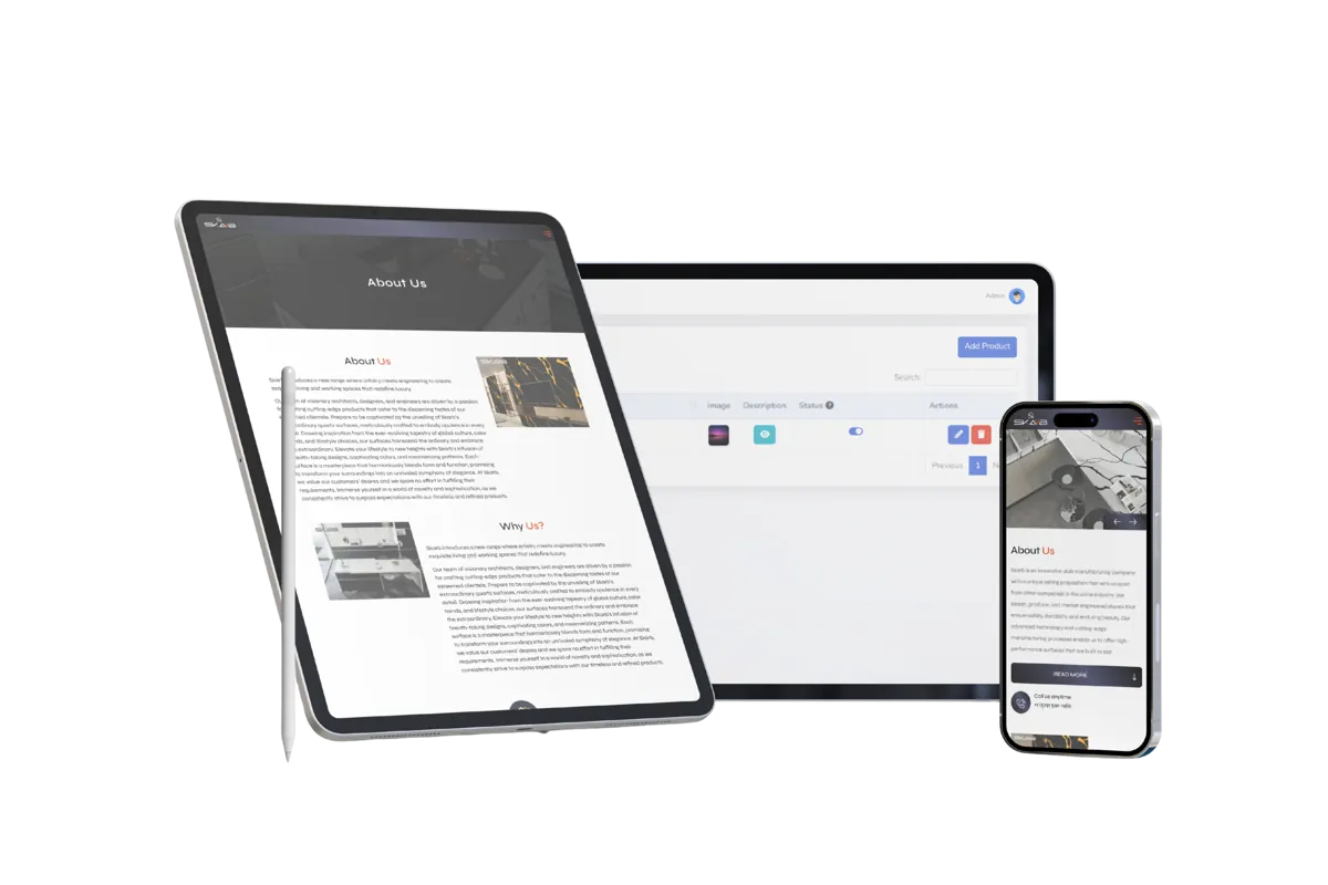 CMS Solutions shown on tablet, laptop and phone